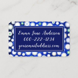 Modern Floral Blue and White Business Card