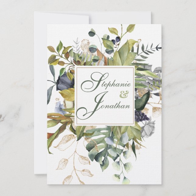 Modern Floral |Blue & Green | Wedding Invitation (Front)