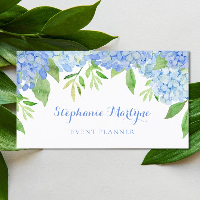 Modern Floral Blue Hydrangea Foliage Watercolor Business Card (Creator Uploaded)