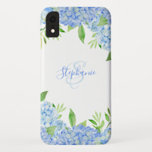 Modern Floral Blue Hydrangea Watercolor Monogram Case-Mate iPhone Case