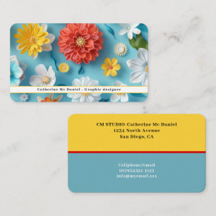 Modern Floral Blue Red White Business Card