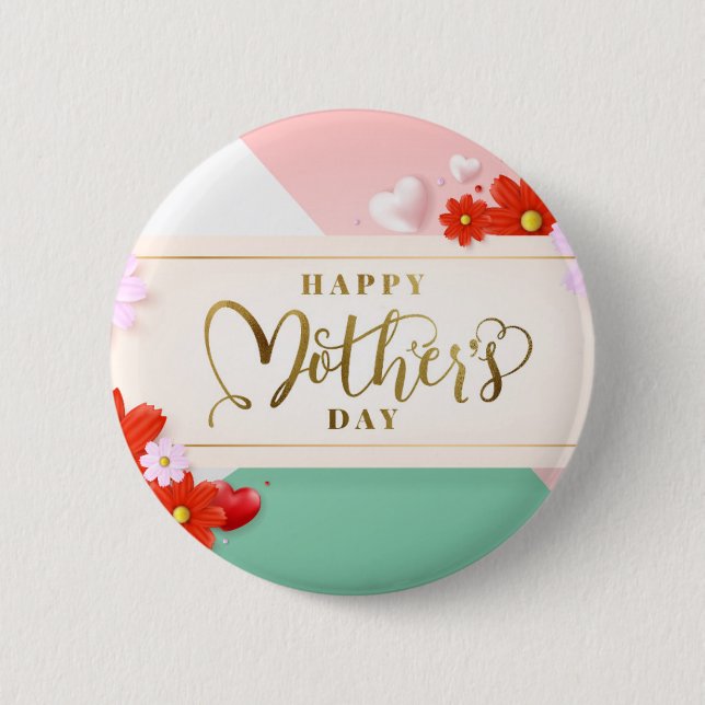 Modern Floral Blush Pink Green White Gold 6 Cm Round Badge (Front)