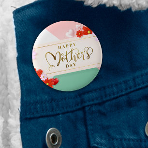 Modern Floral Blush Pink Green White Gold 6 Cm Round Badge