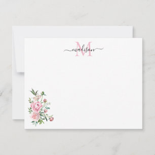 Modern Floral Blush Pink Watercolor Rose Monogram Card