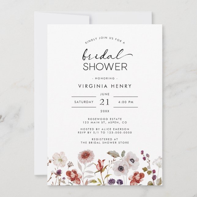 Modern Floral Boho Bridal Shower Invitation (Front)