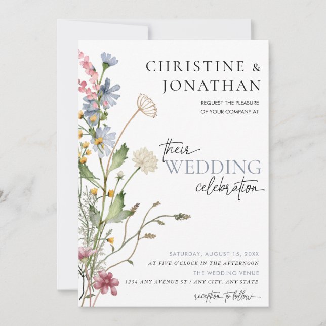 Modern Floral Boho | Wildflower Wedding  Invitation (Front)