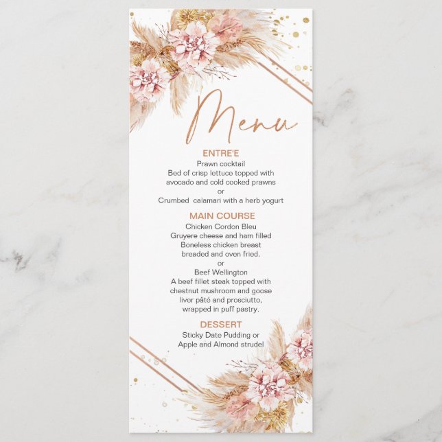Modern Floral Boho With Pampas Grass Menu (Front)