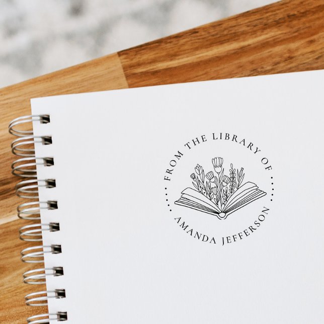 Modern Floral Book From The Library Of Custom Name Rubber Stamp (Creator Uploaded)