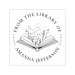 Modern Floral Book From The Library Of Custom Name Self-inking Stamp