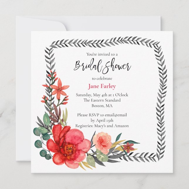 Modern Floral Border Bridal Shower Invitation (Front)