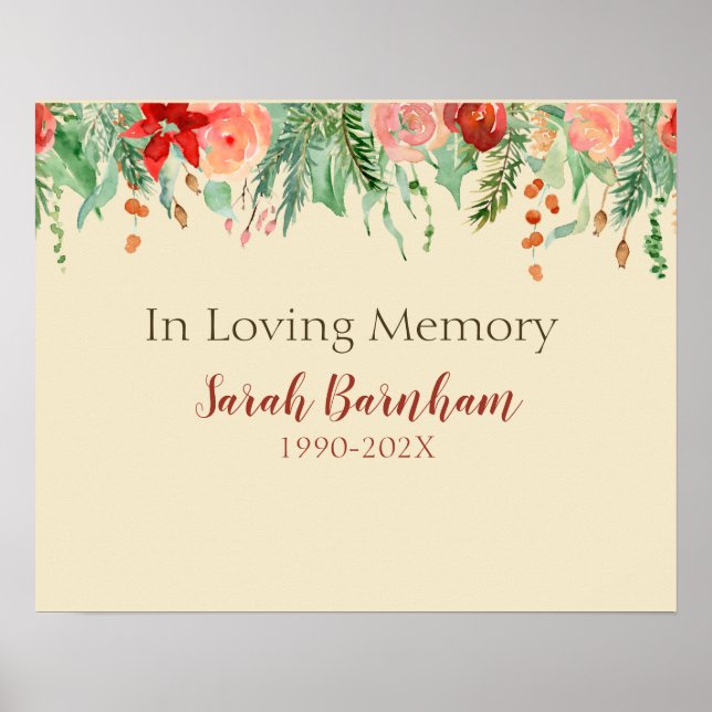 Modern Floral Border Personalised Memorial Print (Front)