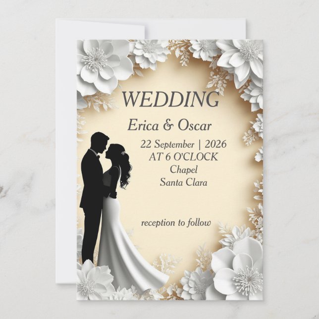 🌿 Modern Floral Border Silhouette Ceremony Layout Invitation (Front)