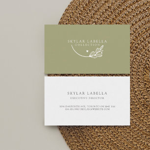 Modern Floral Botanic Line-art Logo Olive Green Business Card