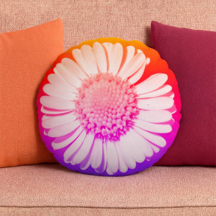 Modern Floral Botanical Girly Cute Daisy Fun Neon Round Cushion