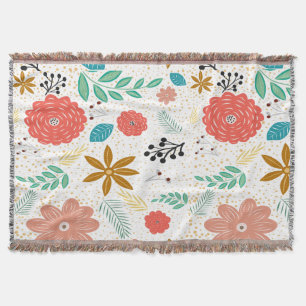 Modern Floral Botanical Pattern White Throw Blanket