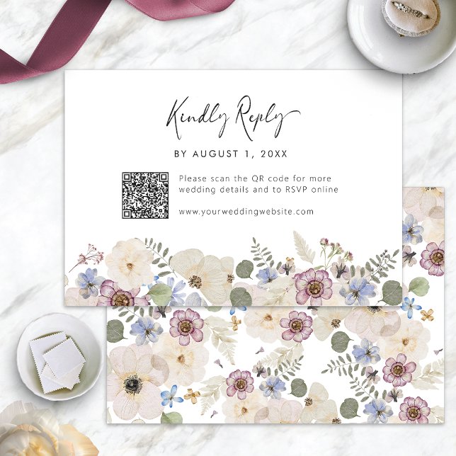 Modern Floral Botanical RSVP Card (Modern Floral Watercolor Botanical RSVP Card QR Code by Painted Paperie
)
