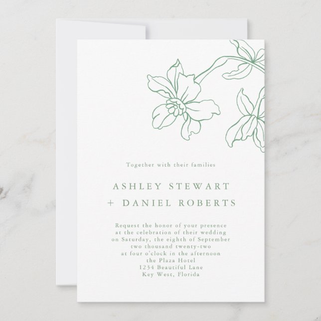 Modern Floral Botanical Sage Green Wedding Invitation (Front)