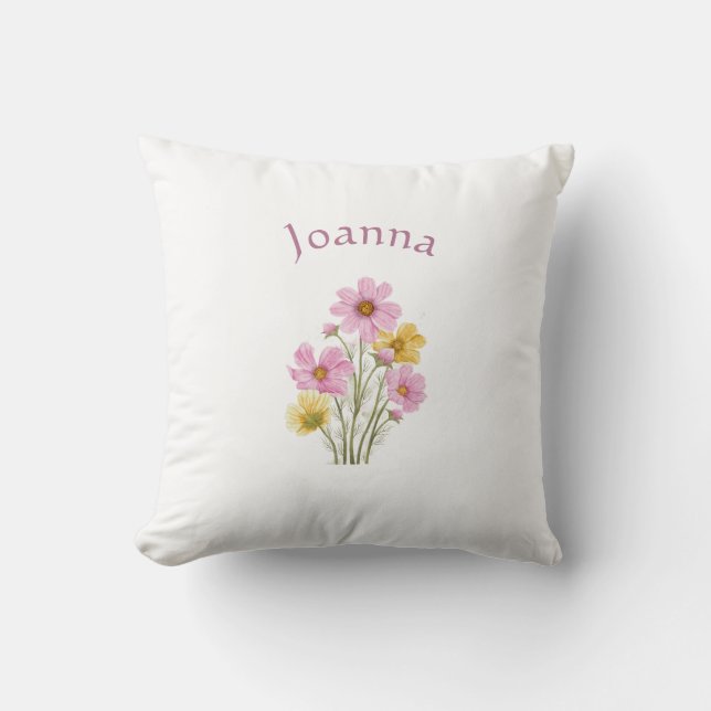 Modern Floral Botanical Simple Watercolor Name  Cushion (Front)