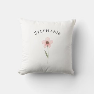 Modern Floral Botanical Simple Watercolor Name Cushion