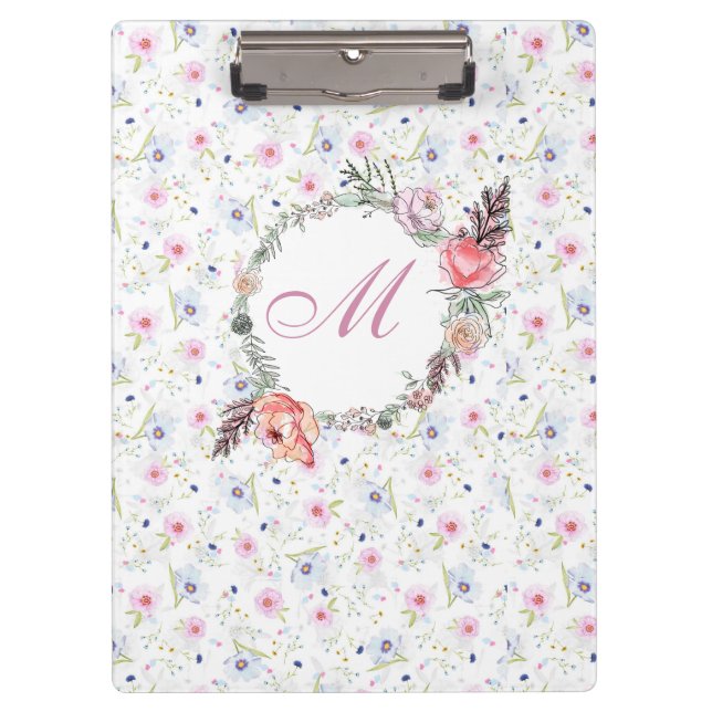 Modern Floral Botanical Watercolor Floral Pattern Clipboard (Front)