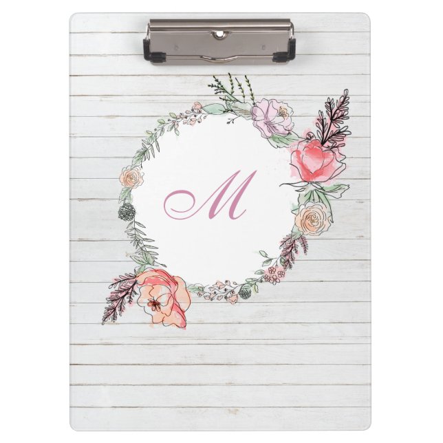 Modern Floral Botanical Watercolor Floral Wood Clipboard (Front)