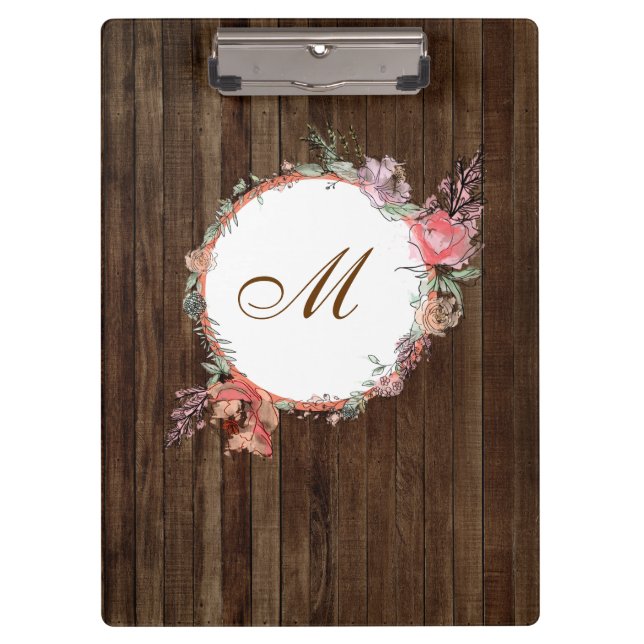 Modern Floral Botanical Watercolor Floral Wood Clipboard (Front)