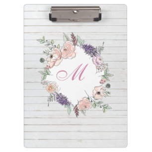 Modern Floral Botanical Watercolor White Wood Clipboard