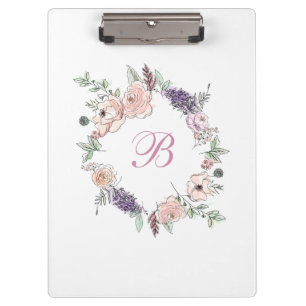 Modern Floral Botanical Watercolor Wreath Clipboard