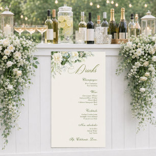 Modern Floral Botanical Wedding Bar Drinks Menu Banner