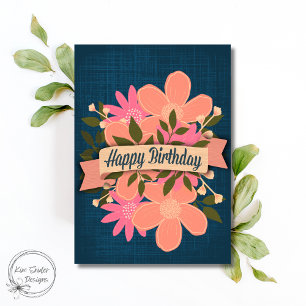 Modern Floral Bouquet with Birthday Banner Card