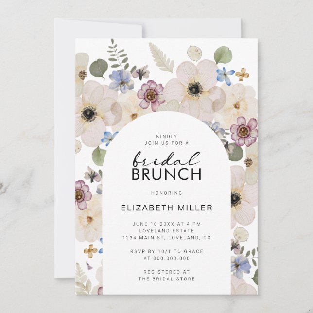 Modern Floral Bridal Brunch Invitation (Front)