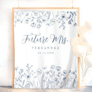 Modern Floral Bridal Shower Backdrop Tapestry