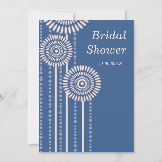 Modern Floral Bridal Shower - Blue Invitations (Front)