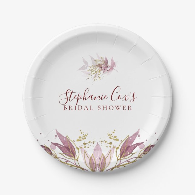 Modern Floral Bridal Shower Paper Plate (Front)