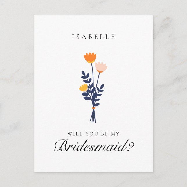 Modern Floral Bridesmaid Proposal Postcard (Front)