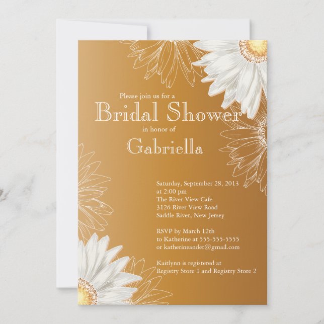 Modern Floral Brown Daisy Bridal Shower Invitation (Front)