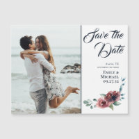 Modern Floral Burgundy Navy Blush Save the Date An