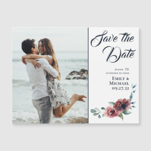 Modern Floral Burgundy Navy Blush Save the Date An