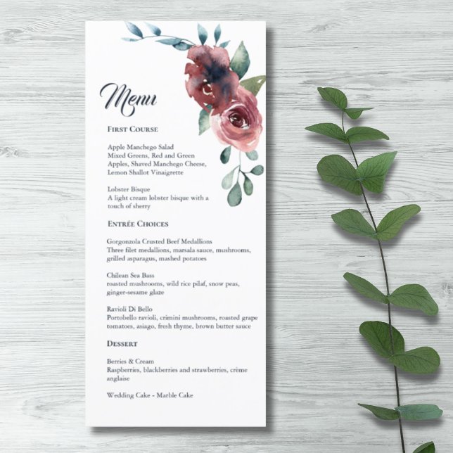 Modern Floral Burgundy Navy Peach Blush Menu (Creator Uploaded)