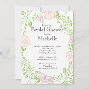 Modern Floral Butterfly Garden Bridal Shower Invitation
