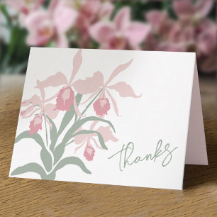 Modern floral Cattleya orchid dusty pink wedding Thank You Card