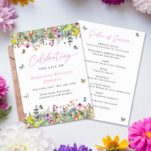 Modern Floral Celebration of Life Order of Service Programme