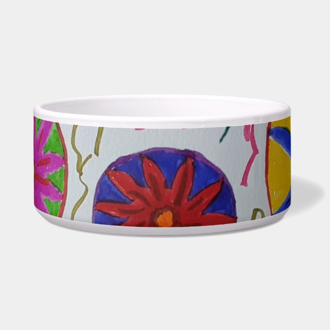 Modern Floral Ceramic Pet Bowl (Front)