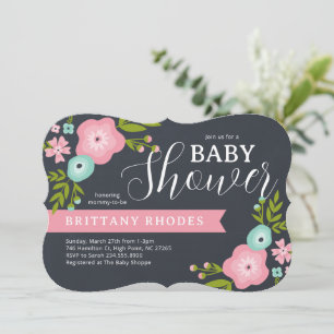 Modern Floral Chalkboard Baby Shower Invitation