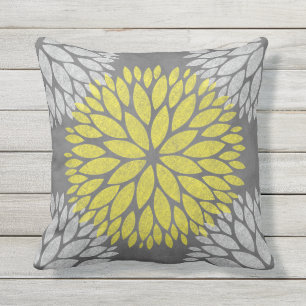 Modern Floral Chalkboard Yellow Grey Cushion