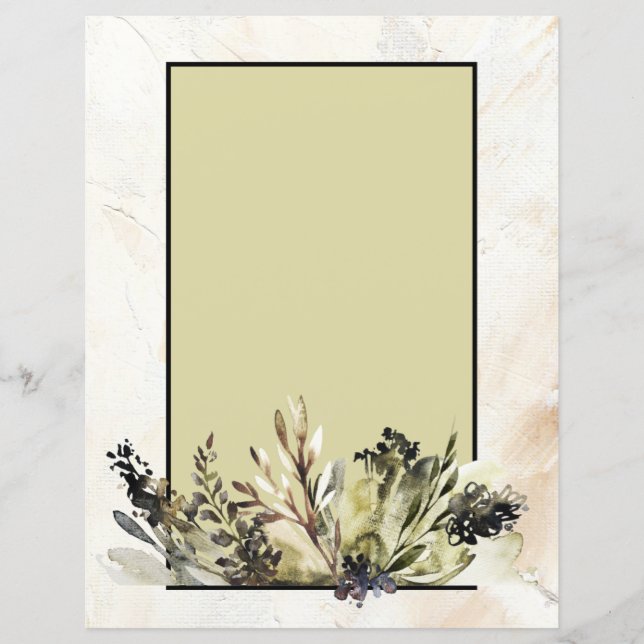 Modern Floral Charcoal Drawing Scrapbook Paper (Front)