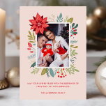Modern Floral Christmas Blessings Photo Card<br><div class="desc">Celebrate the joy of the holiday season with this beautiful modern floral Christmas photo card. Featuring a vibrant poinsettia and festive greenery surrounding your favourite family photo, this design spreads warmth and blessings. Personalise it with your special message to make this card the perfect holiday keepsake for family and friends....</div>