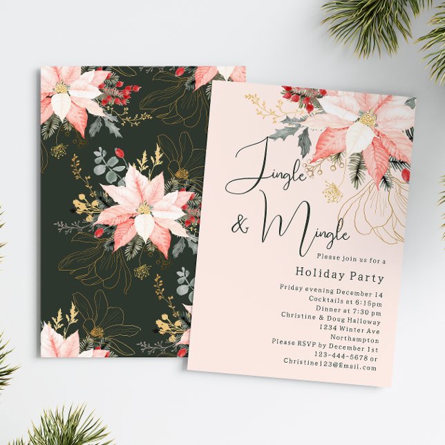 Modern Floral Christmas Jingle & Mingle Party Invitation (Creator Uploaded)