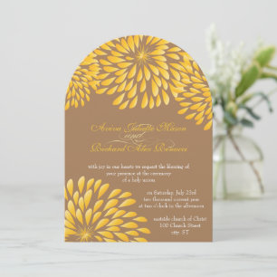 Modern Floral Chrysanthemum Grey and Yellow Invitation