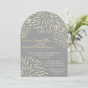 Modern Floral Chrysanthemum Grey and Yellow Invitation